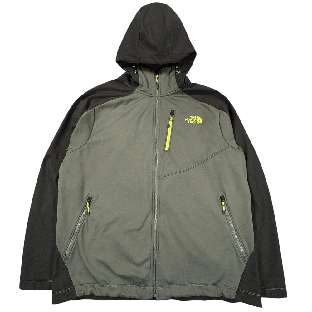 The North Face Fleece Hooded Jacket Mens XXL Green Black Softshell Full Zip